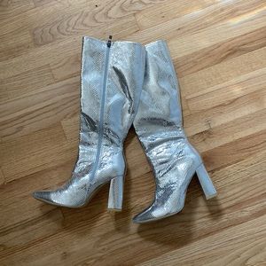 Silver Knee High Boots